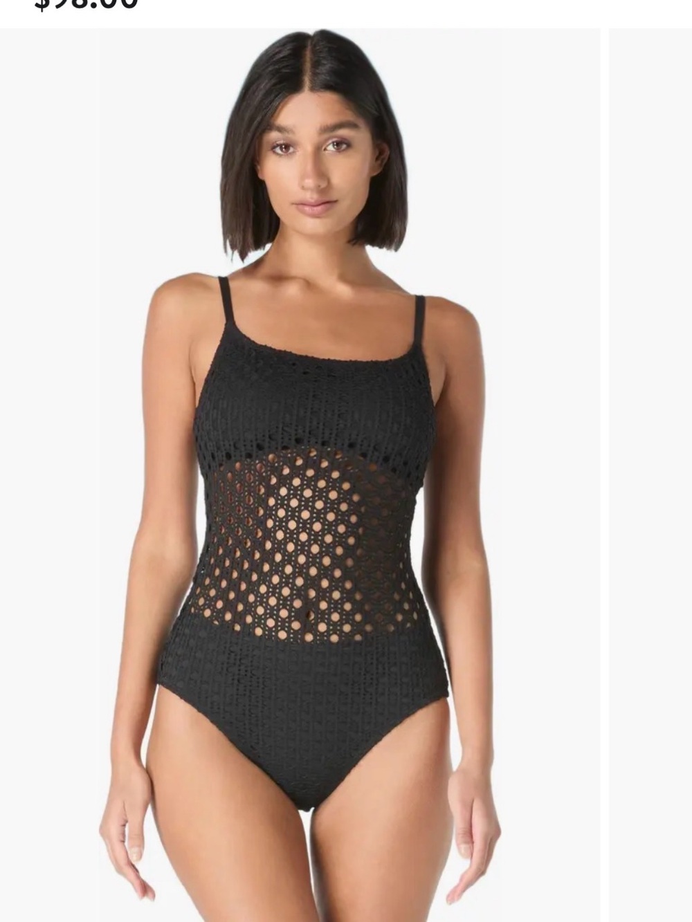 Carmen Marc Valvo Black Crochet One-Piece Swimsuit